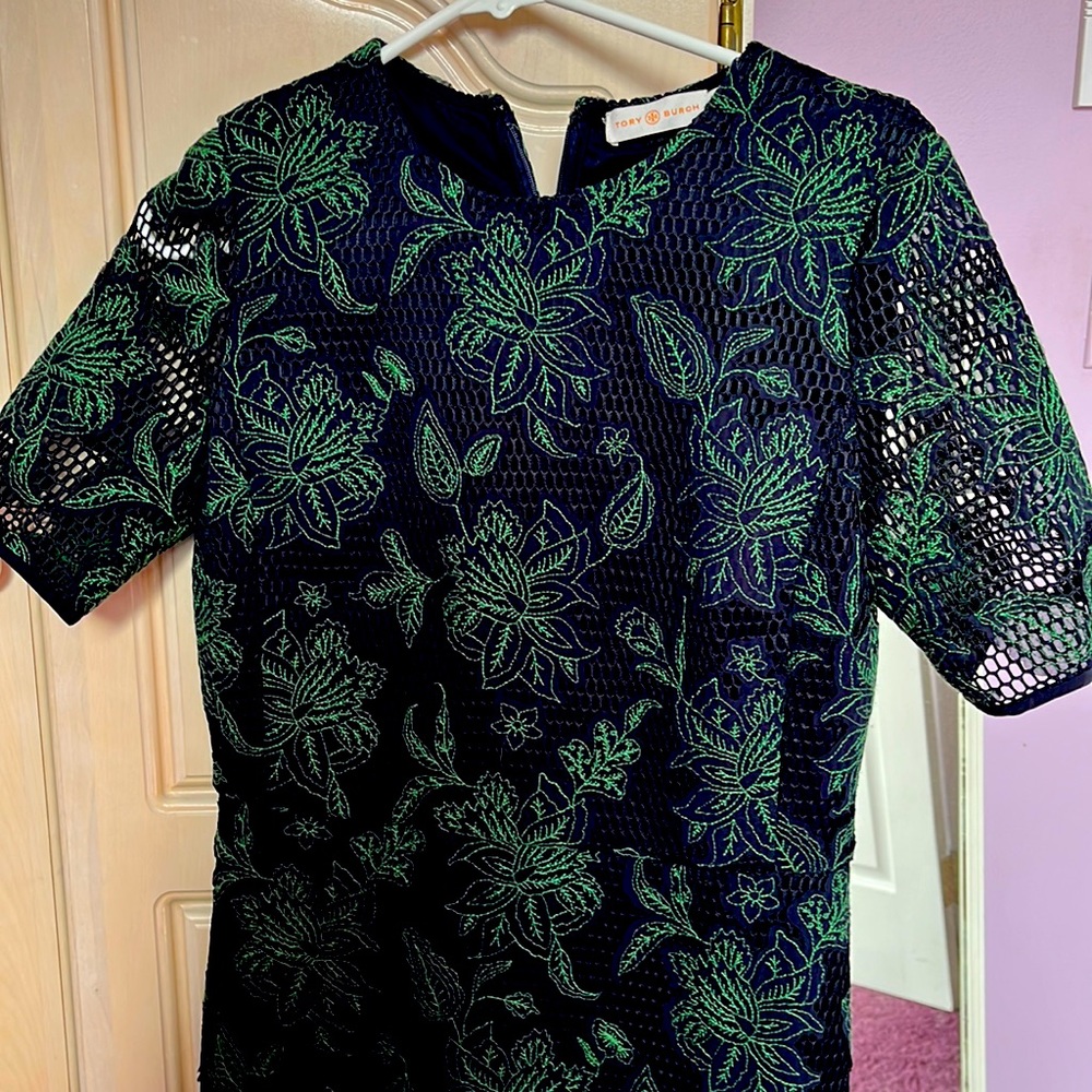 Tory Burch Green and Black Floral Midi Dress